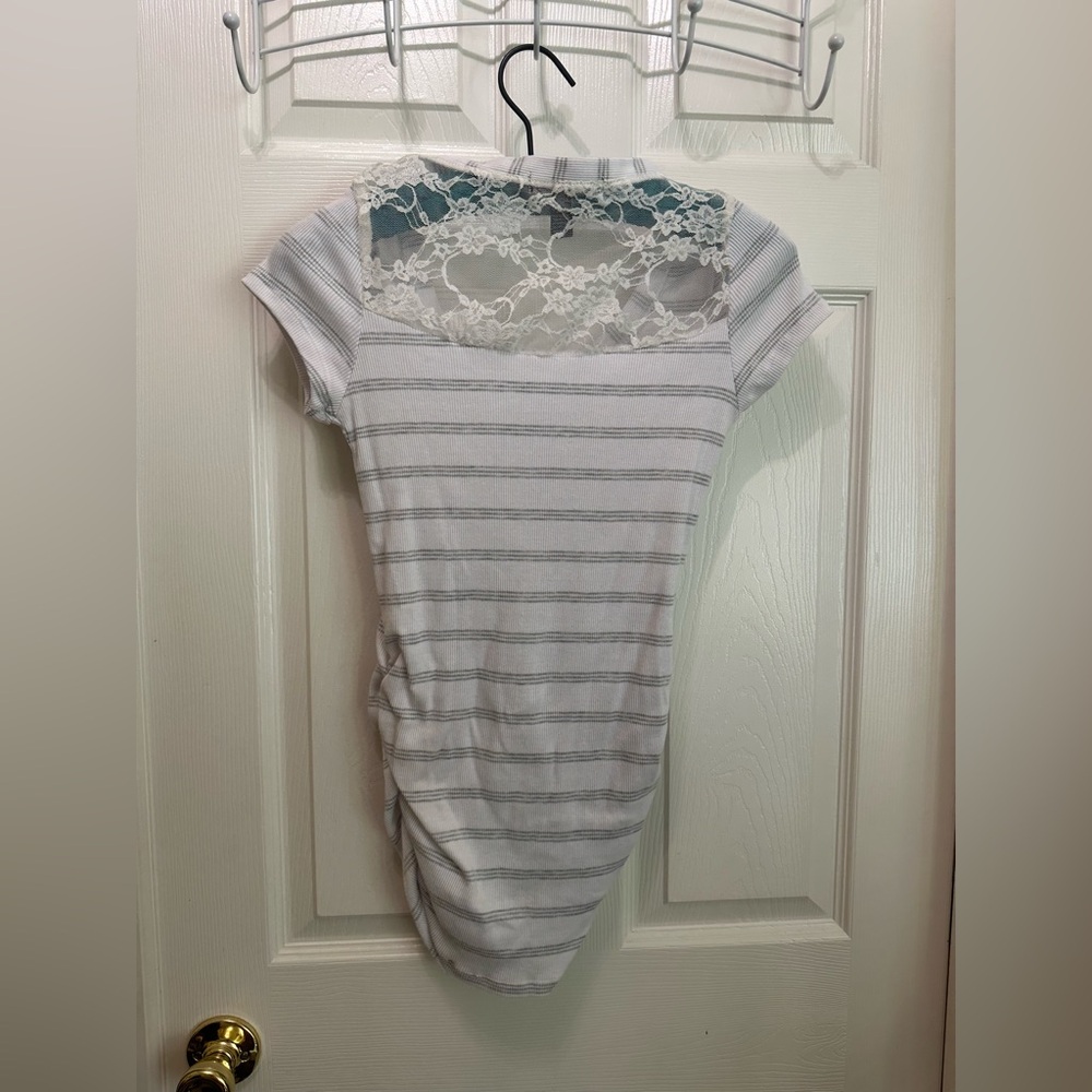 Y2k striped lace back wrenched side tee - Picture 3 of 5